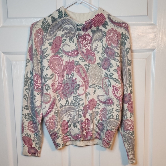 De Rotchild Floral Paisley Silk And Angora Sweater - Cream and Pink - Picture 1 of 6